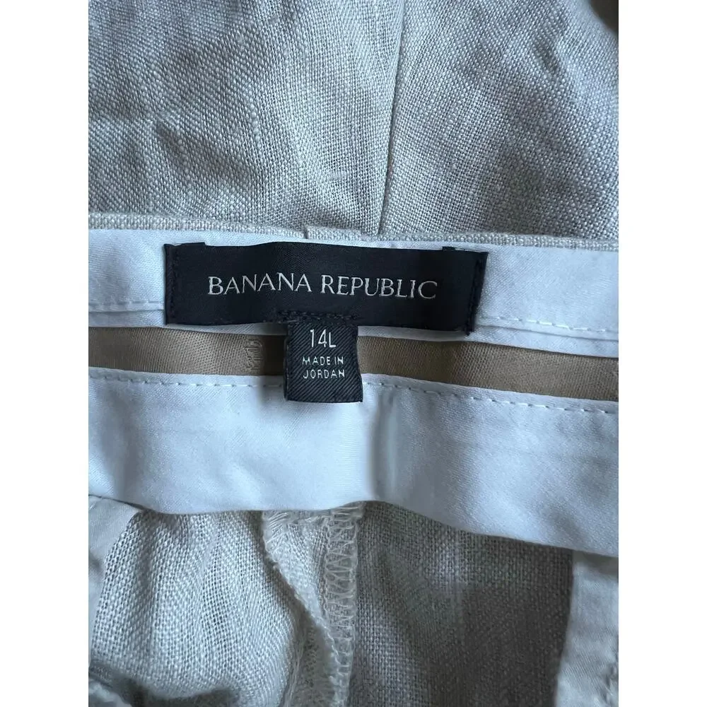 Banana Republic Linen Pants Womens 14 Long Beige Pleated Dress Trouser Slacks
